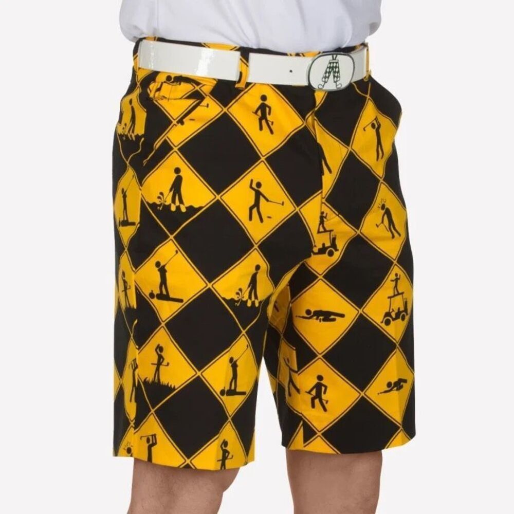 NWT Royal & Awesome Men Yellow Black Swing Under Construction Golf Short Size 44
